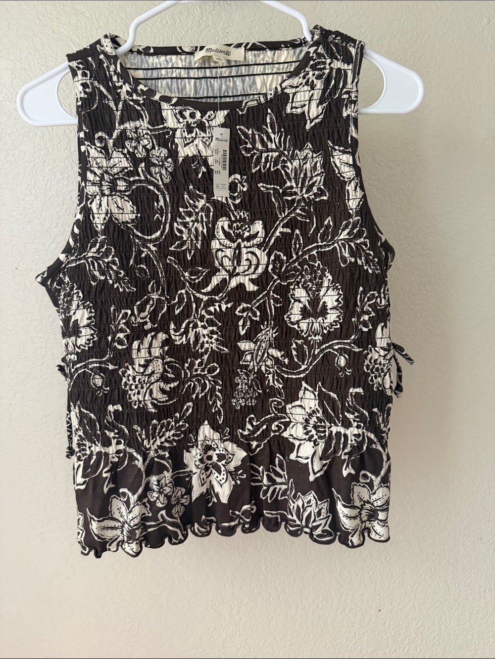 Madewell brown white and floral stretchy tank NWT size small